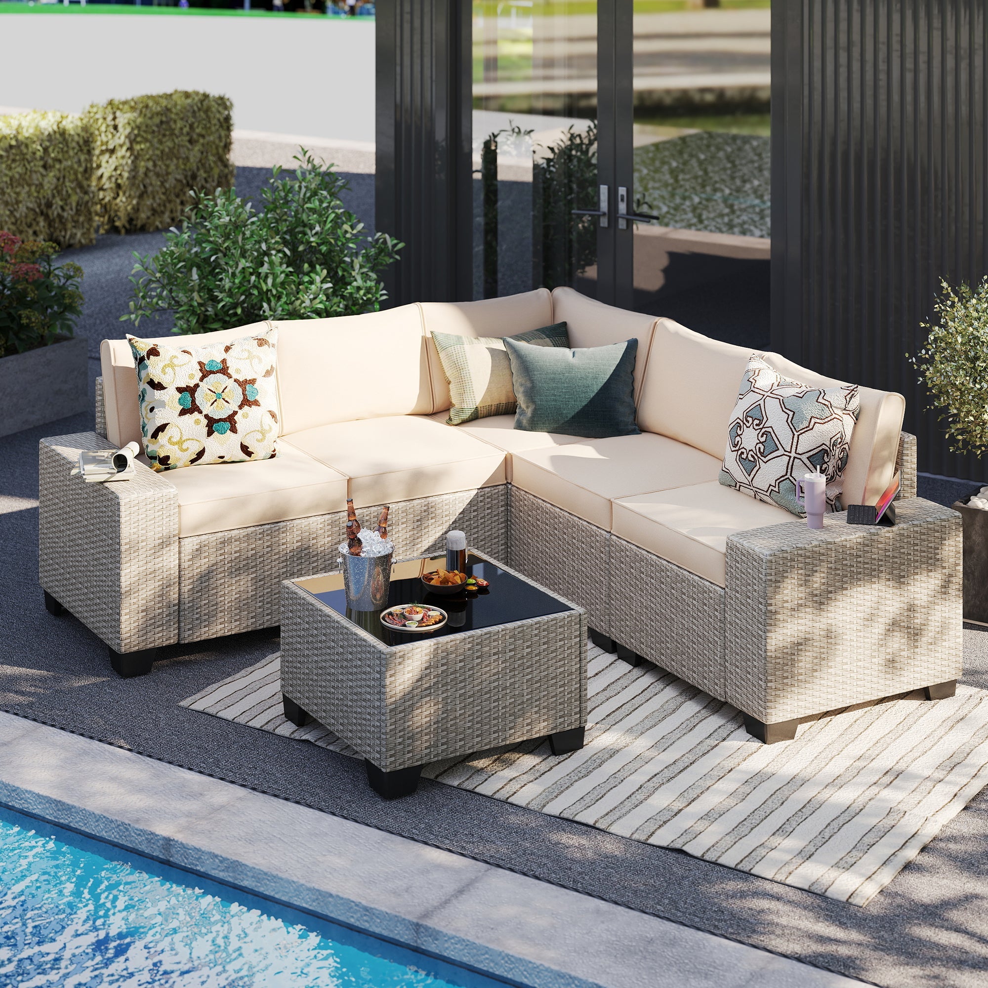 All-Weather 6 Pieces Wicker Patio Set with Cushions