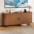 60" Walnut Mid Century Modern TV Stand with Sliding Doors