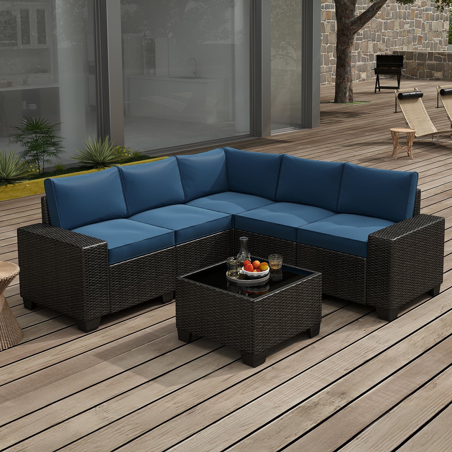 All-Weather 6 Pieces Wicker Patio Set with Cushions