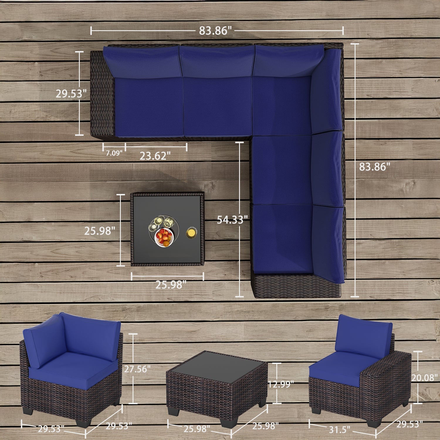 All-Weather 6 Pieces Wicker Patio Set with Cushions
