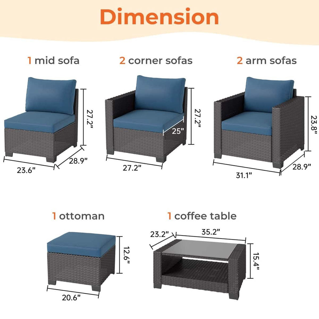 7 Pieces Outdoor Wicker Patio Furniture Sets with Cushions & Coffee Table