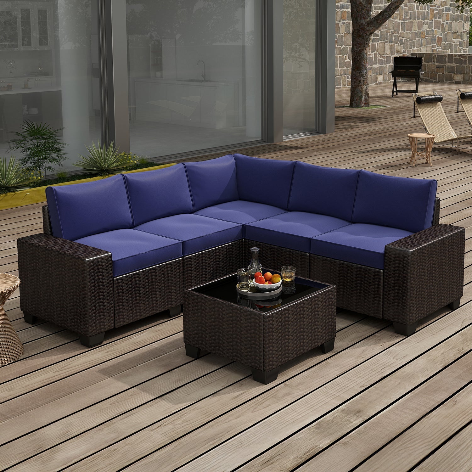All-Weather 6 Pieces Wicker Patio Set with Cushions