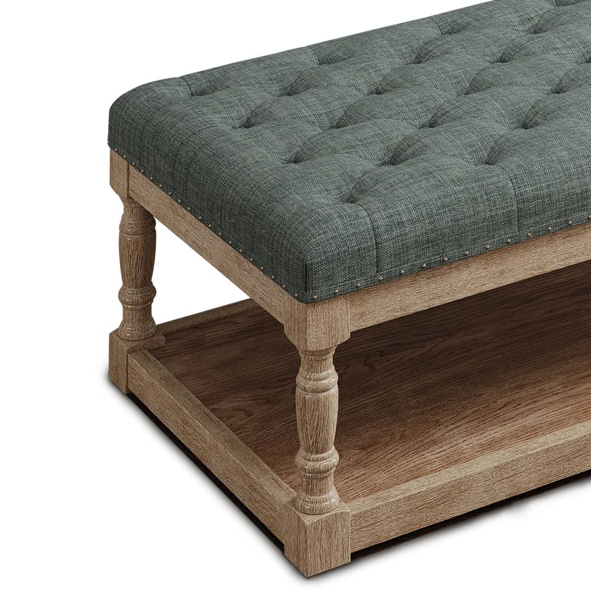 Rectangular Upholstered Ottoman Coffee Table with Solid Wood Shelf