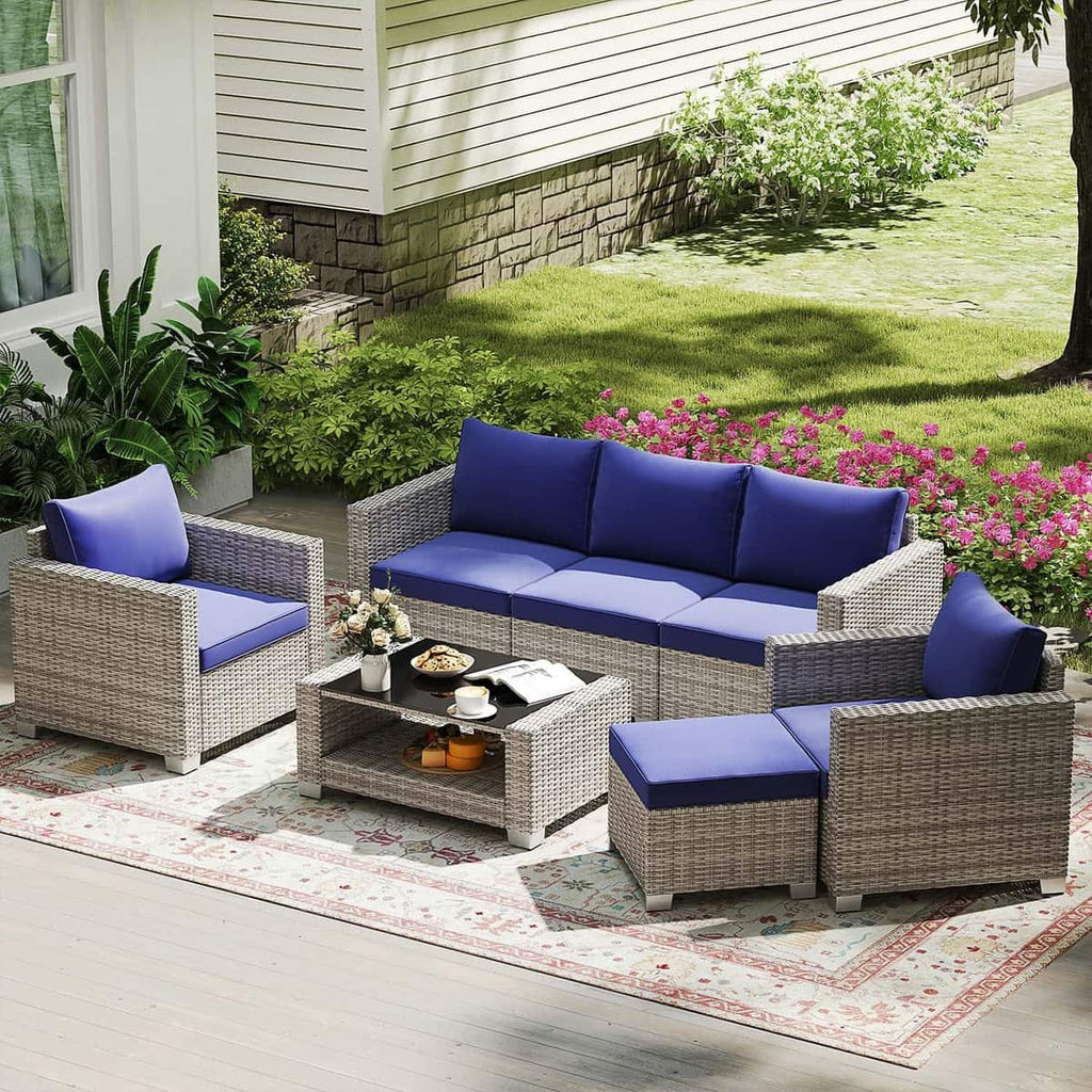 7 Pieces Outdoor Wicker Patio Furniture Sets with Cushions & Coffee Table