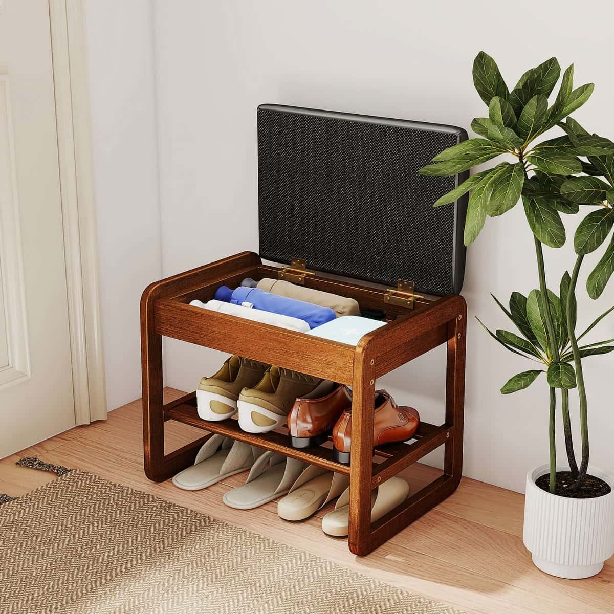 2-Tier Flip-Top Entryway Bench with Shoe Rack