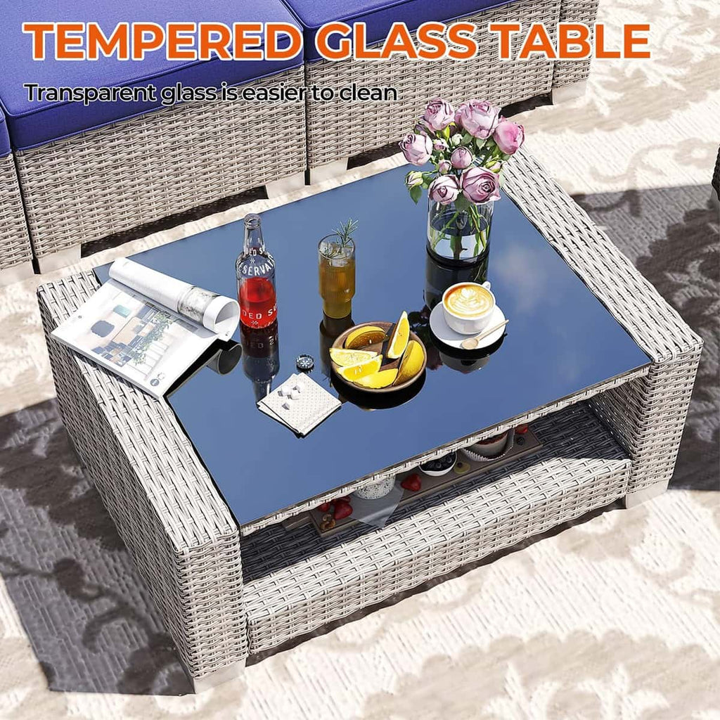 7 Pieces Outdoor Wicker Patio Furniture Sets with Cushions & Coffee Table