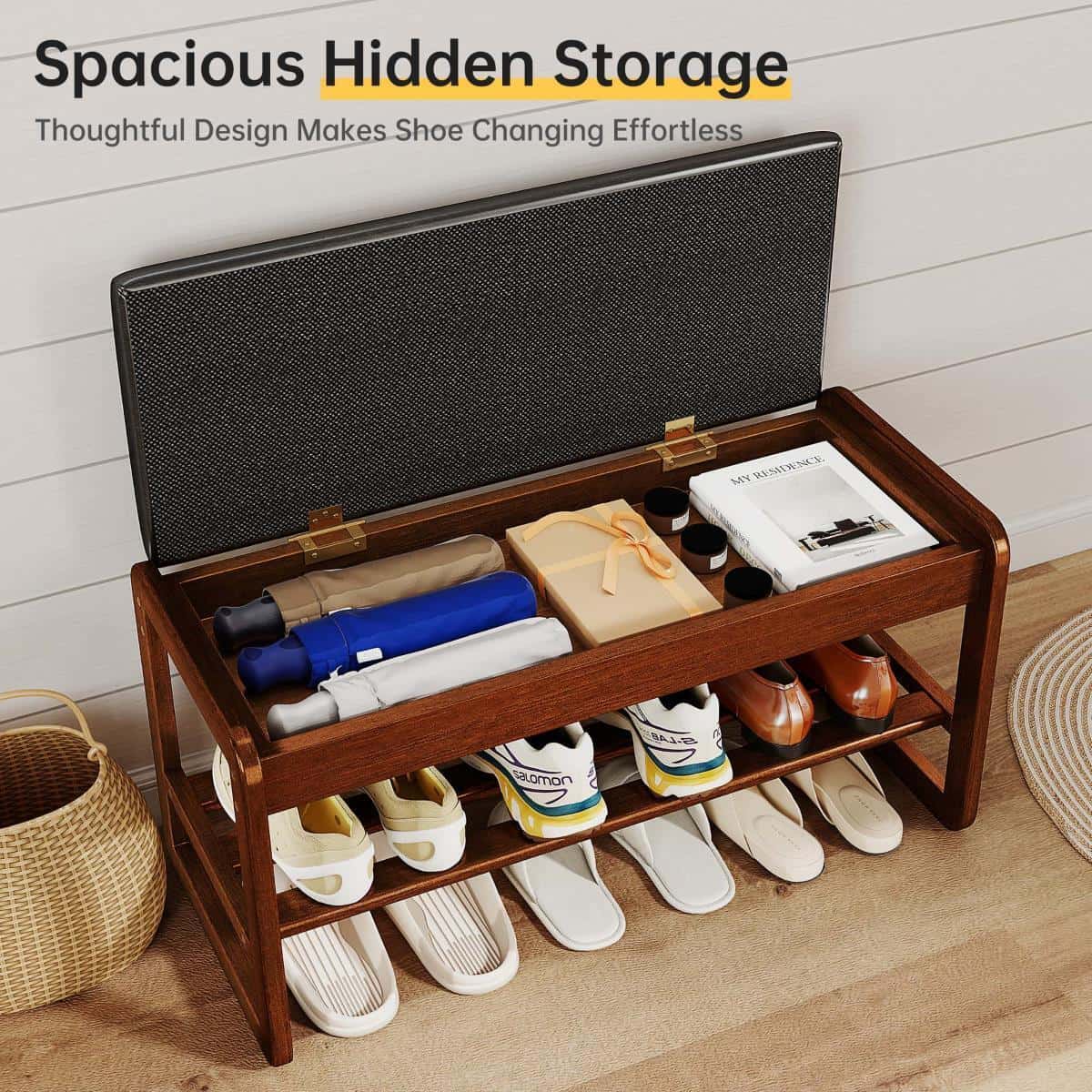 2-Tier Flip-Top Entryway Bench with Shoe Rack