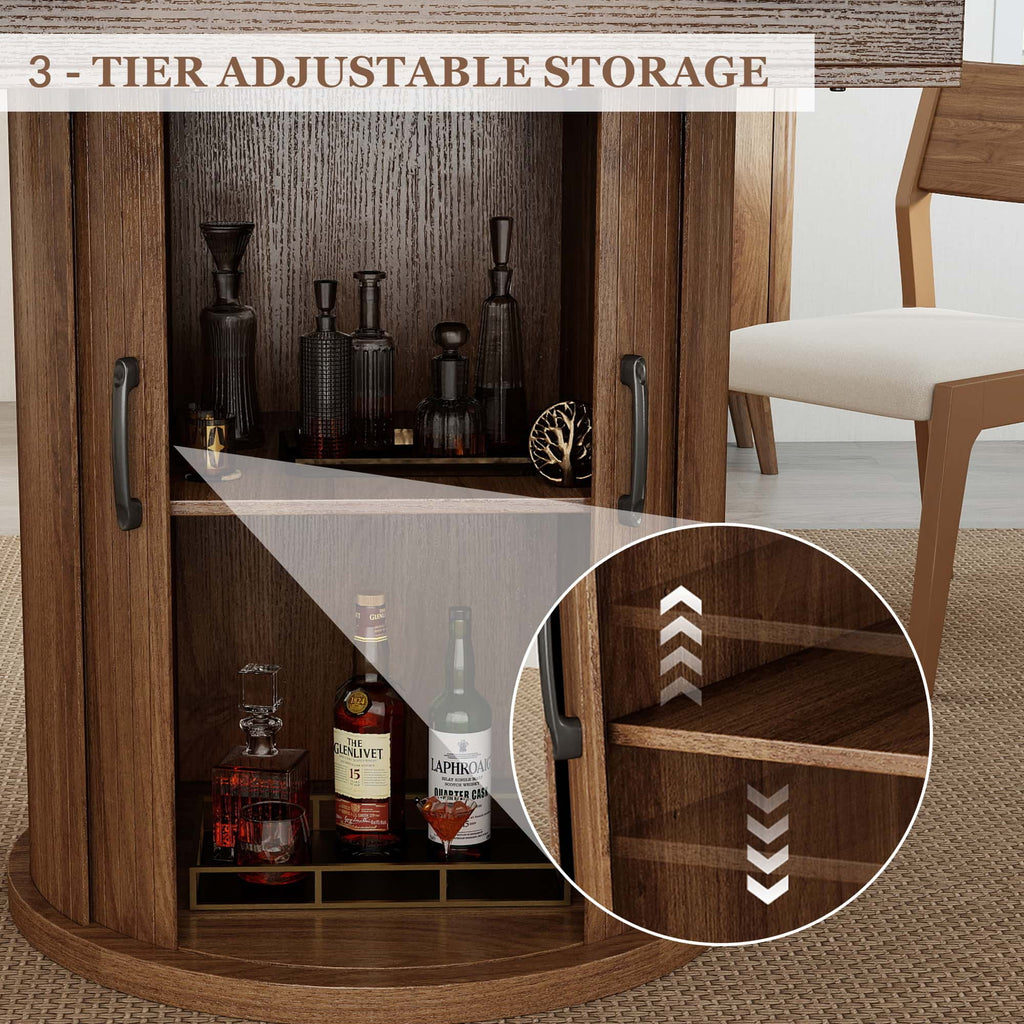 Expandable Round Dining Table for 4-8 Seats with Storage Underneath