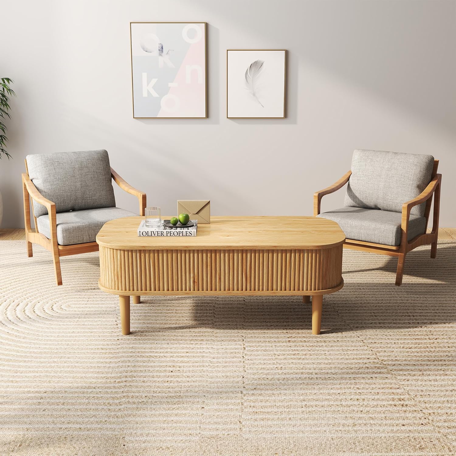 Fluted Lift Top Coffee Table with Hidden Compartment