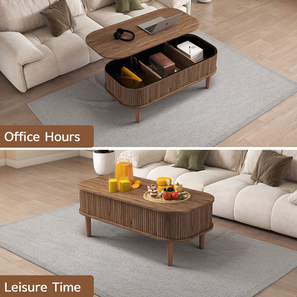 Fluted Lift Top Coffee Table with Hidden Compartment