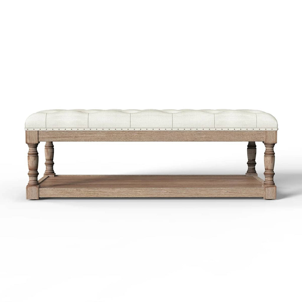 Rectangular Upholstered Ottoman Coffee Table with Solid Wood Shelf