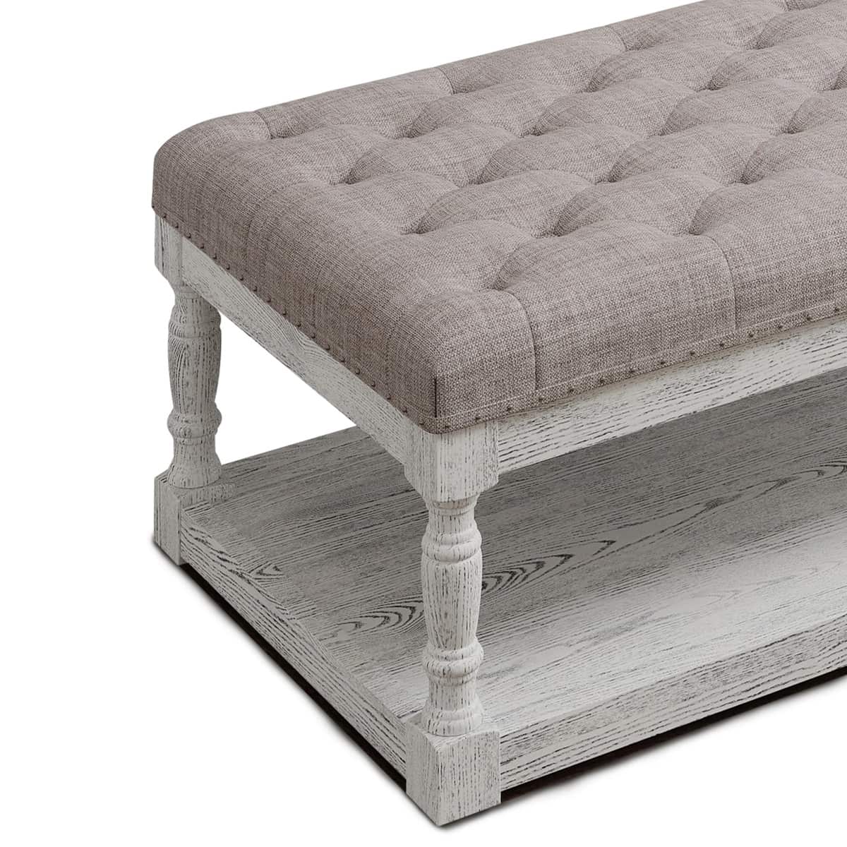 Rectangular Upholstered Ottoman Coffee Table with Solid Wood Shelf